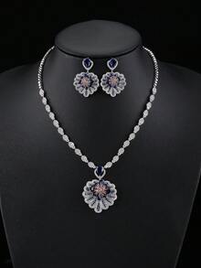1 Set Of 3pcs Luxury Cubic Zirconia & Shell Shaped Pendant Necklace And Earrings Set, Suitable For Weddings, Parties, Etc. - Deluxe Suit - View 4