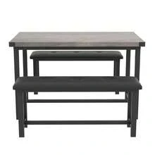 Juego de comedor de 3 piezas para 4 personas que ahorra espacio: mesa de cocina rectangular industrial con 2 bancos tapizados, mueble compacto para apartamentos pequeños, estudios y desayunadores, color gris. - Gris - Ver 6