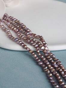 1 Strand 0.4-0.5cm/0.16-0.2inch Asymmetrical Double-Sided Baroque Cultured Freshwater Pearls In White, Orange, Purple, Black, 20cm/7.87inch Pearl Strand, For DIY Handcraft Bracelet, Necklace, Jewelry Making - Multicolor - View 9