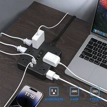 Regleta Multifunción 13 en 1: 9 Enchufes + 3 USB + 1 Tipo-C, Diseño Lateral con 3 Enchufes Planos, Protección Sobrecarga 4000W - ¡Compacta para Hogar/Oficina/Viaje! - Tipo de Enchufe B USA (110-127V) - Ver 5