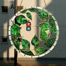 Round Acrylic Sign With Fresh Green Leaves And Sunshine Design - Colorful Stained Glass Style Window Hanging Decor, Suitable For Home, Spring And Summer Decor, Farmhouse Style Plastic, Sunshine Decor | Fresh Green Leaves Design | Durable Plastic, Sunshine Catcher Decor - Acrylic-round - View 2
