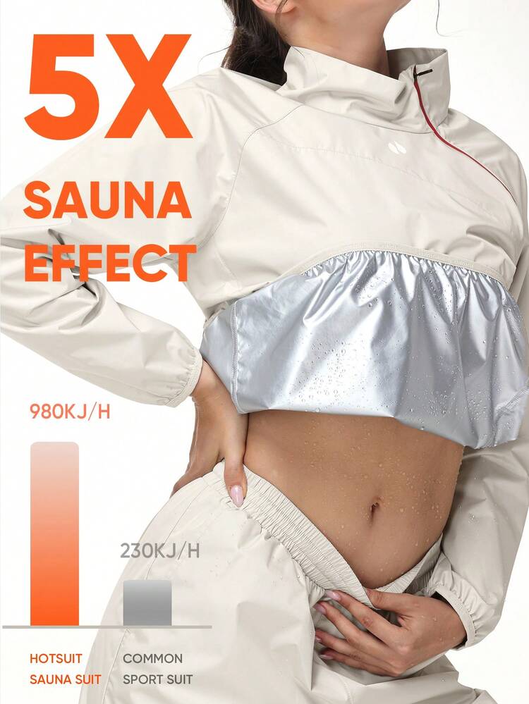 Women's Long Zipper Design Sauna Suit, Suitable For Fitness And Training, Valentine's Day Gift - Apricot - View 2