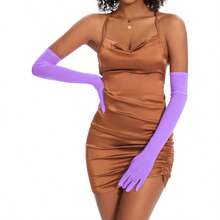 - Guantes de malla transparentes para mujer, guantes largos formales de encaje, guantes de tul elsticos y sexys, disfraz de pera, de baile - Talla Única + Púrpura - Ver 1