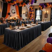 1pc White Polyester Table Skirt, Fits 72inch/183cm Rectangular Tables, Wrinkle-Resistant & Easy To Clean Ruffled Tablecloth, Suitable For Birthday Cake Tables, Banquets, Weddings, Bridal Showers, And Various Party Celebrations