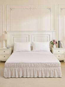 1pc Beige Solid Color Bed Skirt With White Lace Trim, Romantic Minimalist Classic, Comfortable Breathable Polyester Fabric, Suitable For All Seasons, Ideal For Bedroom Decor - Multicolor - View 3