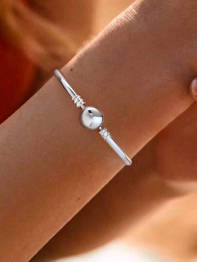 1件时尚925纯银光滑圆头手链 - 光滑手链基础款链条，适合女士日常穿搭、复古派对配饰，高品质戒指，精美珠宝礼品