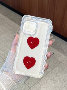 Valentine's Heart Button & Polka Dot Print Transparent Flip Cover Phone Case, Suitable For Daily Use Or Travel, Phone Protective Cover, Compatible With IPhone & Galaxy Devices - Multicolor - View 5