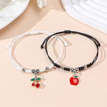 2pcs/Set New Minimalist Cross, Flower, Dog Paw, Cherry, Apple, Starfish, Shell Braided Bracelet, Couples & Friendship - Multicolor - View 24