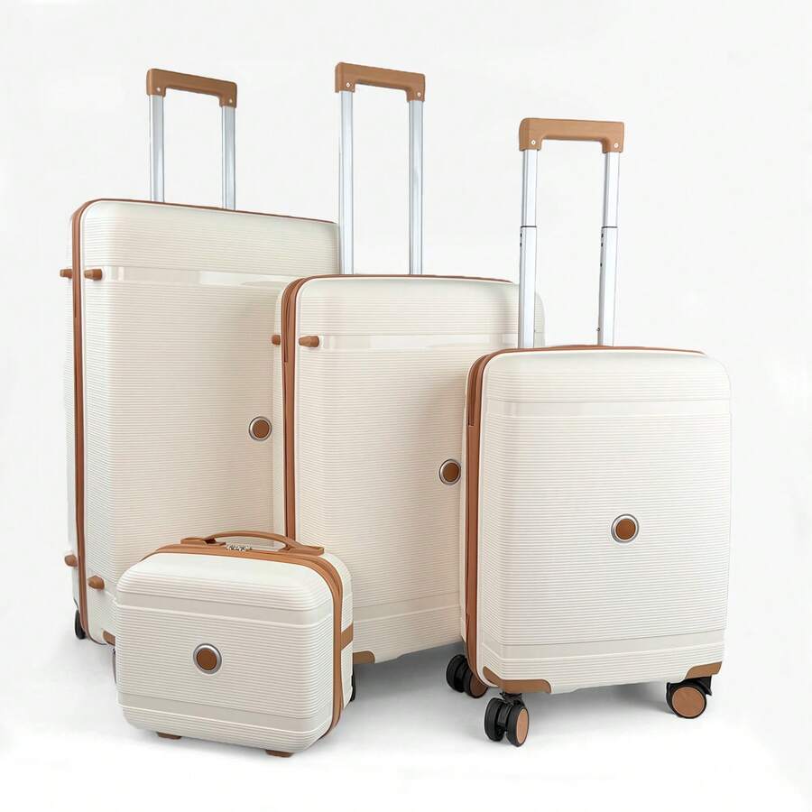 DEESSERA 4pcs Family Travel Luggage Set In Rose Golden - 13",20", 24", & 28" Suitcases With TSA-Approved Combination Locks, Durable PP Material, Double-Layer Explosion-Proof Zipper, Ideal For Secure Family Travel, Luggage For Travel - trắng - Xem 1
