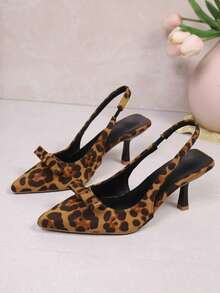 Pointed Toe Bow Backless Women High Heel Sandals, Summer Slip-On Stilettos High Heels - Leopard Color - View 4