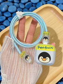 5pcs Cute Penguin Blue TPU Charging Cable & Adapter Protector Case, Compatible With IPhone 17/17 Pro And 40W Fast Charger