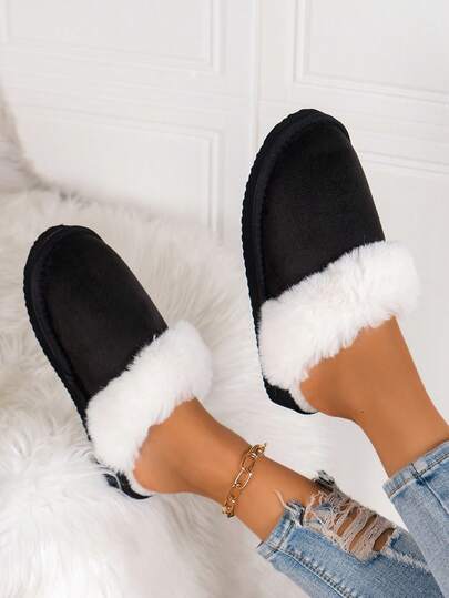 Comfortable Breathable Round Toe Slip-On Flat Casual Slippers, Suitable For Teenagers, Home, Indoor/Outdoor, Students, Office Workers, Autumn/Winter