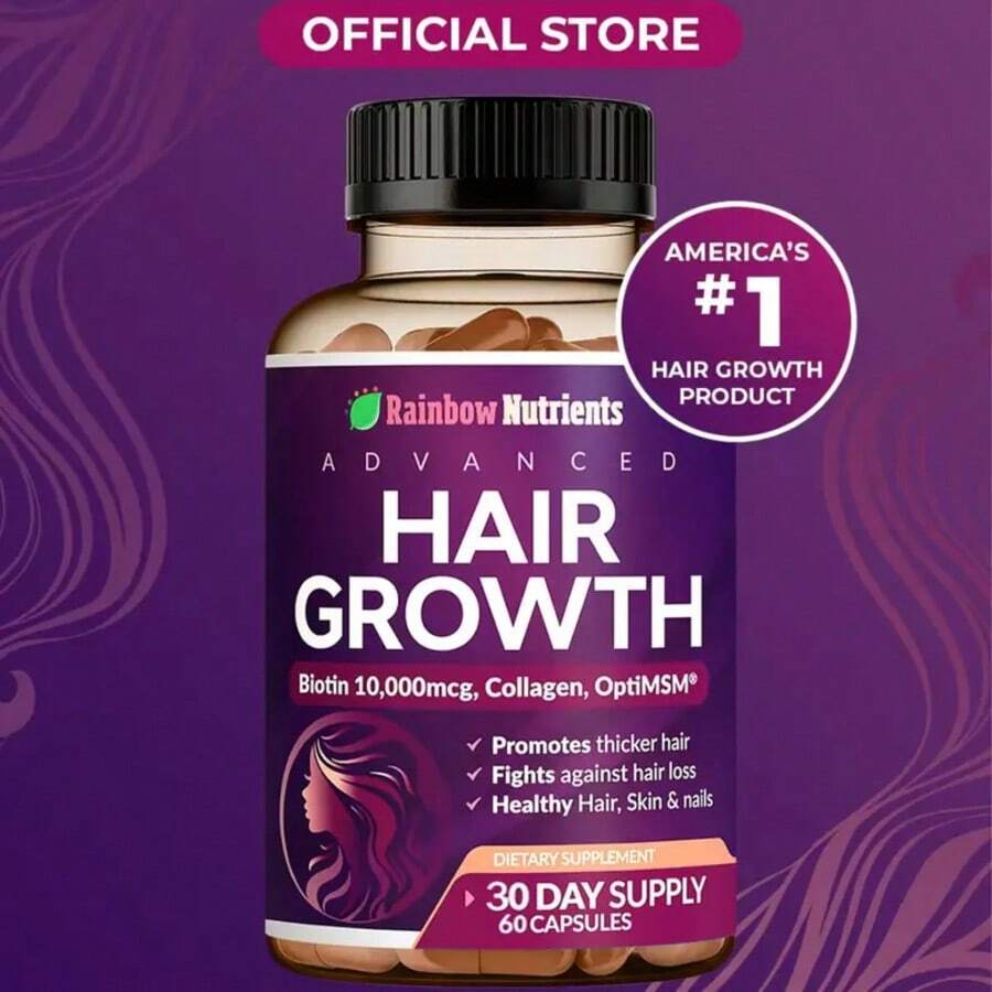 24-In-1 Advanced Hair Growth Vitamins | Biotin 10,000mcg, Collagen, Patented OptiMSM, GoMCT, Saw Palmetto | Naturally Regrow Stronger & Healthier Hair, Skin And Nails | Stops Hair Loss | 60 Day Supply - 1 Bottle - 查看 1