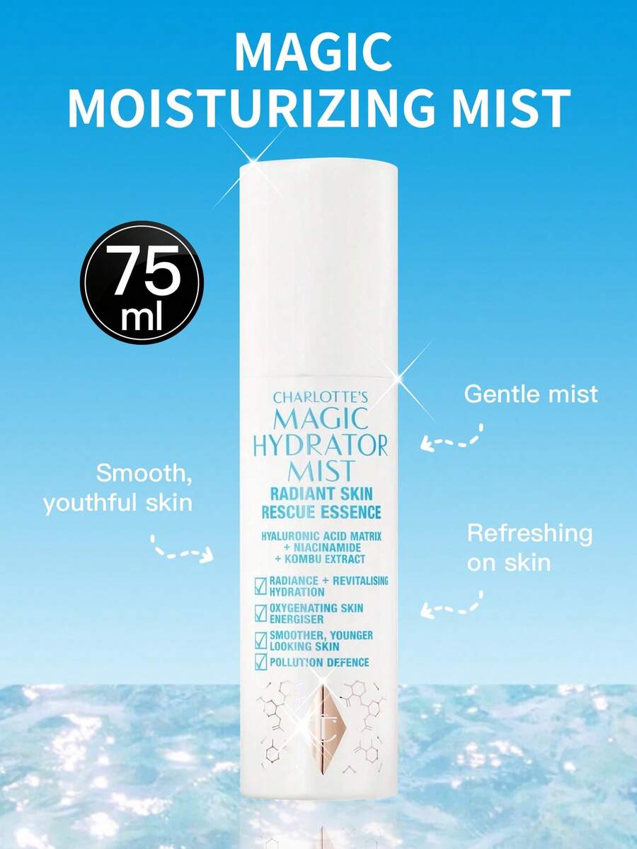 Charlotte Tilbury Charlotte's Magic 保濕噴霧 75ml 1瓶,含玻尿酸網狀科技與昆布萃取,菸鹼醯胺亮采清爽細霧,適用於護膚準備與妝容喚醒,適合所有膚質,旅行尺寸臉部精華噴霧 - 魔法保濕噴霧75ml - 查看 1