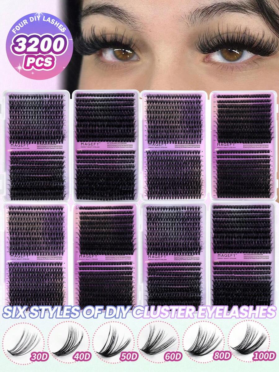 3200 Clusters Lash Extension Fox Eye False Eyelashes DIY Individual Lashes Extensions Fluffy Natural Faux Mink Wispy Spikes Wispy Lash For Travel, Sisters Share, Makeup Tool Kit - 3200 Clusters Lashes - View 1