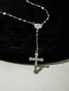 1pc Minimalist Y-Shaped Vintage Cross Pendant Necklace With Tassel, Versatile Fashion Jewelry Gift For Women, Suitable For Daily Wear, Parties And Dates - Multicolor - View 4