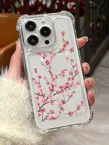 1pc Shockproof Transparent TPU Protective Case With Plum Blossom Painting Design For IPhone 17 Pro Max/16 Pro Max/13/15/16/15 Pro Max/14 Pro Max/17 Pro/14 Pro Max/17 Air - Clear - View 1