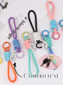 1pc Custom Keychain, Color-Block Keychain, Can Be Customized With Name, Slogan, Or Date, Suitable For Birthdays, Valentine's Day, Anniversaries, Gifts, And Everyday Use. Keychain And Bag Accessories, Customizable Personalized Bag Charms, Keychain Bag Decorations, Minimalist Style Phone Strap Pendants - Multicolor - View 8