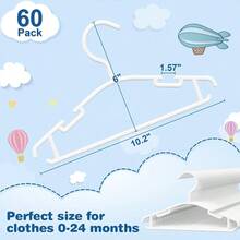 GoodtoU - Perchas para bebe Paquete de 60 Perchas para Ropa de bebe para closet Perchas de plastico para niños niños pequeños Blanco - Blanco - Ver 2