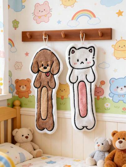 1pc Cute Dopamine Cartoon Coral Fleece Hand Towel, Non-Shedding, Hanging Design, Highly Absorbent, Quick-Drying. Adorable Plush Super Absorbent Hand Towel, Can Be Hung In Bathroom Or Kitchen As Decorative Towel, Highly Absorbent, Easy To Clean, Customizable, Suitable For Home Bathroom Decor, Autumn Decor, Back To School, Dish Towel, Kitchen Towel, Etc.