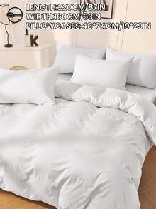 2/3pcs Bedding Set, Solid Color Bedding, Skin-Friendly & Comfortable, Soft & Pilling Resistant, Simple Room Decor, Minimalist & Fashionable Duvet Cover & Pillowcase, Without Comforter, Suitable For Twin, Full, Queen, King Size Beds, All Seasons, Home Textile - White - View 25