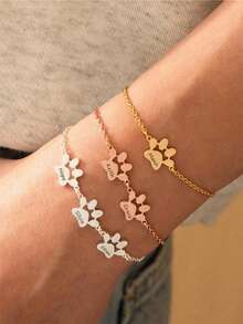 1pc Customizable Dog Paw Print Bracelet, Can Engrave 1-3 Names, Pet Memorial Jewelry Gift For Dog/Cat Moms, Available In Gold And Rose Gold, Fashionable And Vintage Style, Suitable For Both Men And Women - Multicolor - View 2