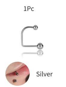 1-3件美杜莎唇环，男女通用，不锈钢材质，低致敏性；18K镀金U形球耳骨耳环，适合少女，朋克风穿刺饰品套装