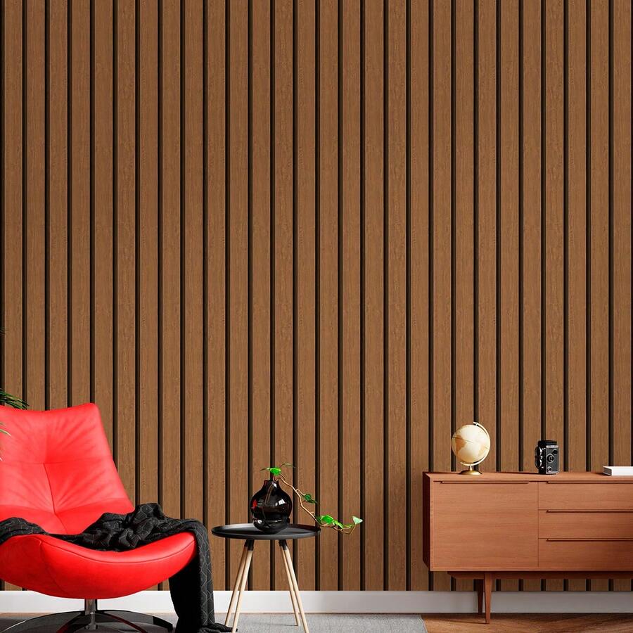 Adhesive Wallpaper With Ribbed Wood Pattern, Brown, Medium Ribbed Design - Multicolored 10 - View 1