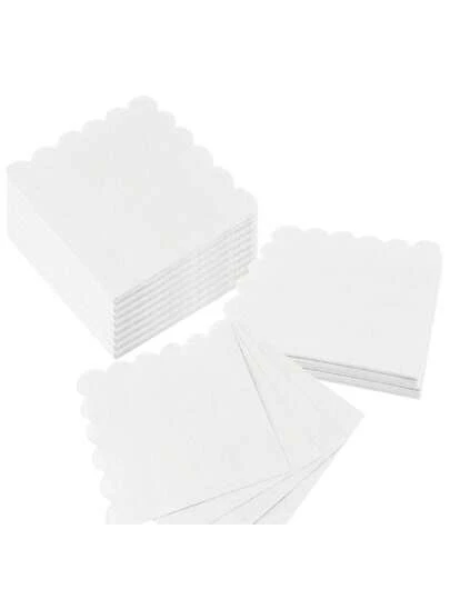 25张/套、50张/套、75张/套 纯白波浪边加厚柔软吸水餐巾纸，双层柔软纸巾，展开尺寸24厘米*24厘米，适用于：婚礼、下午茶、生日派对装饰、派对装饰、派对用品、节日装饰、节日用品