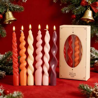 4pcs/Set French Spiral Candles, Cone Shape Long Wick Candles, Suitable For Restaurant, Hotel, Living Room, Bedroom. Can Be Used For Romantic Dinner Setting, Wedding Decoration, Party Candles And Home Decor, Smokeless And Odorless, Candle Wick Can Be Used For Restaurant Decoration, Also An Ideal Christmas Gift.