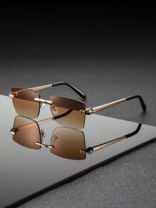 一副男士金属框矩形商务休闲时尚眼镜，适合商务旅行、行业会议、客户拜访等场合。 - 彩色 - 查看 4