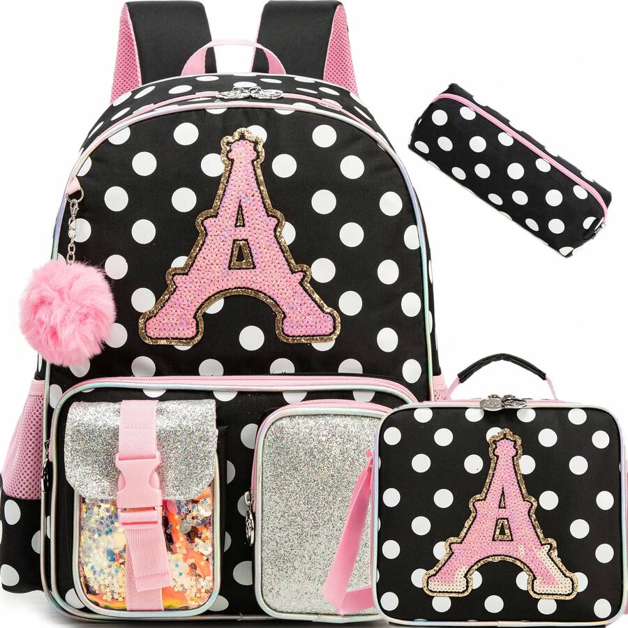3pcs/Set Cute Girls Backpack Set, Elementary School Student Bookbag, Children Fashionable Travel Backpack, Large Capacity Laptop Bag, With Messenger Bag, 3-In-1 Backpack Set, Essential For Girls Back To School - Girls Schoolbag - View 1