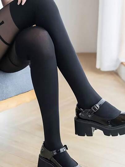 Sexy Lingerie Gun Pattern Black Stockings, Suitable For Ladies In Spring And Autumn. Sexy Patchwork Fake Thigh-High Dark Spicy Criss-Cross Strap Socks, Feminine Style, Comfortable Fit, High Elasticity, Lace Pantyhose, Seamless Stockings, Lingerie Enthusiasts, Ladies Fashion, Smooth Texture, Transparent Pantyhose, Seamless Pantyhose, Ladies Fashion, Office Attire