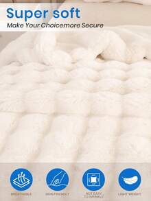 1pc Faux Rabbit Fur Plush Blanket, Cozy And Warm Blanket, Lightweight Soft And Comfortable, Solid Color Series, Minimalist And Stylish Design, Suitable For Sofa, Bedroom, Living Room, All-Around Comfort, Travel Use, Nap Blanket, Reference Size Image, Multiple Sizes Available, Machine Washable, Autumn Decor, Room Decor, Winter Decor, White - White - View 4