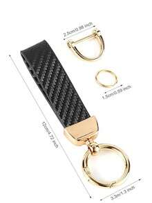 Premium Carbon Fiber PU Leather Keychain With Creative Mesh Bracelet And Car Remote Control Pendant - Minimalist And Elegant Hanging Accessory - one-size - View 4
