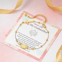 1pc Virgin Mary Cross Bracelets For Women Fashion Stainless Steel Link Chain Charm Bracelet Gold Jewelry Religion Hand Gifts Couple - Multicolor - View 5