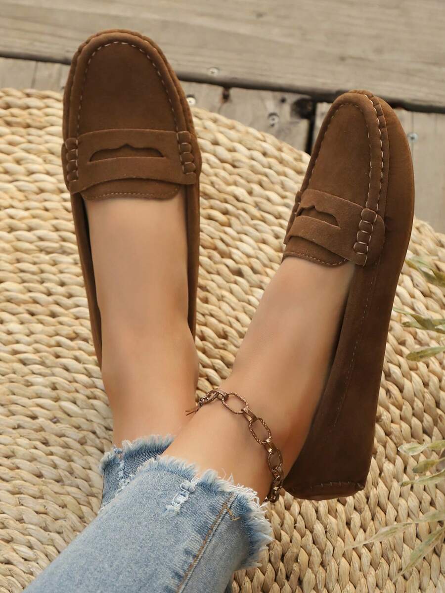 2026 New Casual Round Toe Slip-On Loafers, Versatile Color Block Design, Lightweight & Comfortable, Suitable For Work And Daily Wear - Khaki - View 1