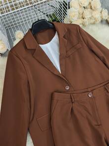 ONO1821 春季女士两件套长袖外套和商务办公裤 - 巧克力棕 - 查看 4