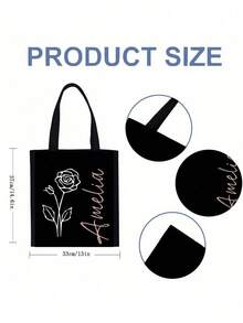 Custom Name Personalized Polyester Knitting Jute Pattern Tote Bag, Line Flower And Grass Pattern Design,White,Black, With Fixed Shoulder Strap, Machine Washable, For Vacation, Travel, Girl, Book Bag, Harajuku,Send Birthday And Holiday Gifts To Family And Friends,Valentine's Day, Ramadan - Multicolor - View 10