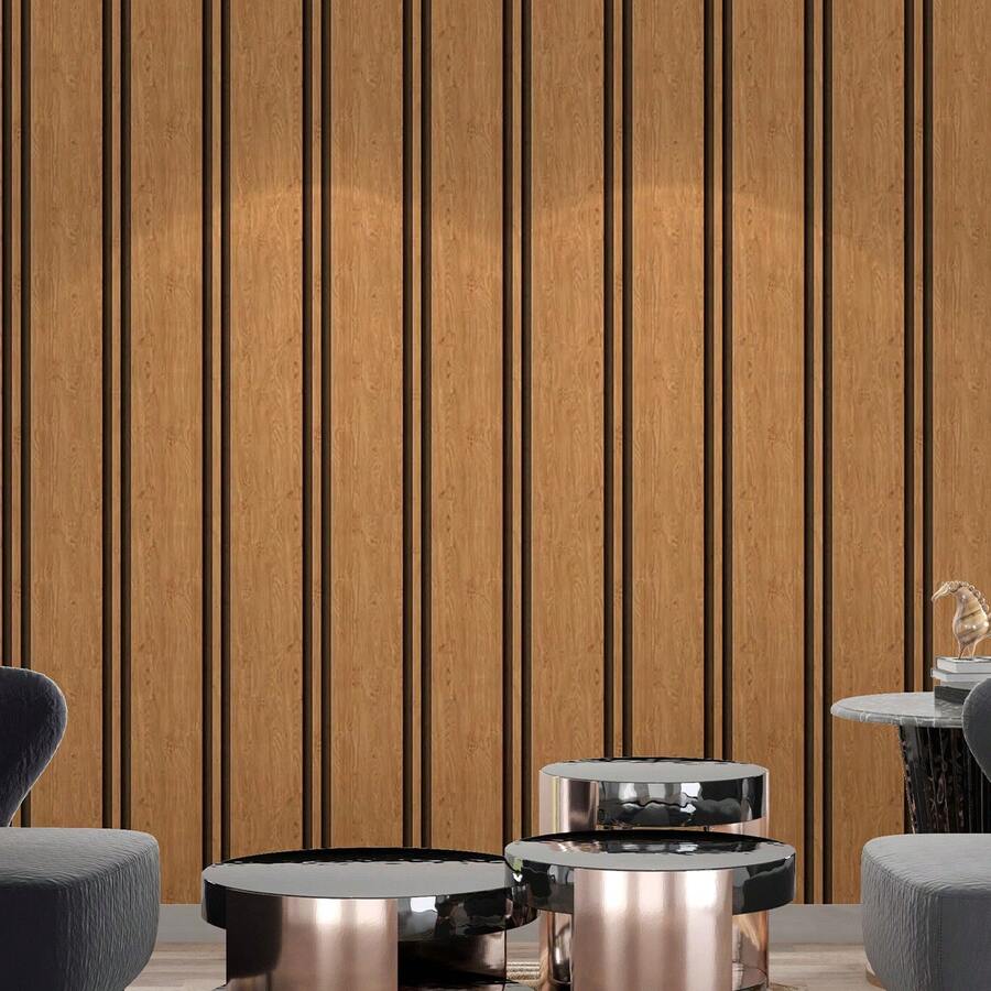 Adhesive Wallpaper With Ribbed Pattern, Natural Oak Wood, Thick Strips - Multicolored 8 - View 1