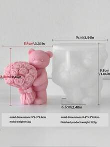 1个可爱小熊、花朵和蝴蝶结硅胶模具 - 3D纹理工艺模具，适用于蜡烛、粘土、石膏、树脂 - 易于脱模，不变形，非常适合家居装饰、生日、情人节礼物 - 营造甜蜜温馨的氛围，小熊装饰 - 白色 - 查看 7