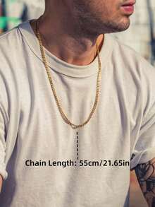 1pc Gold-Plated Men's Chain Necklace, Stainless Steel Fine Cuban Link, Waterproof And Fade-Resistant, Suitable For Matching Various Pendants, Fashion Jewelry Gift For Men - Black - View 2