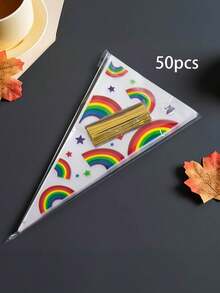 50个彩虹色透明塑料锥形礼品袋 - 彩虹多色派对回礼袋，带星星和五彩纸屑图案（无需组装），适用于婚礼、生日、迎婴派对、复活节 - 轻质玻璃纸袋，可装糖果等。 - 彩色 - 查看 11