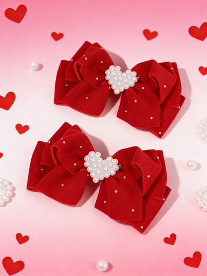 2 piezas Clips para el cabello de niña para el Día de San Valentín, Clips para el cabello de terciopelo, Clips para el cabello con lazo en forma de corazón rojo dulce, Accesorios para el cabello para el Día de San Valentín, Nuevos clips para el cabello con lazo para Año Nuevo, Accesorios para el cabello de niña, Accesorios para el cabello para fiestas, Elegantes clips para el cabello tejidos de terciopelo, Accesorios para el cabello de adolescente, Regalo del Día de San Valentín, Decoración para fiestas