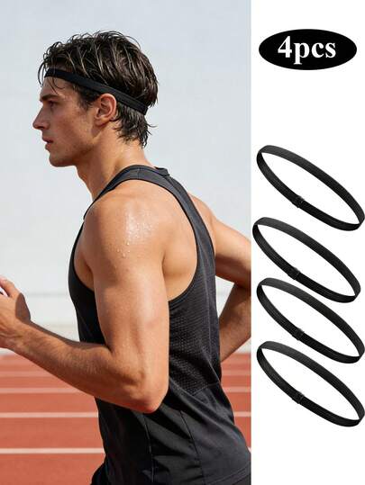 4 piezas Diadema deportiva elástica antideslizante para hombres, diadema antisudar de silicona de unicolor, diadema para correr y fitness, aro elástico para el cabello, accesorios para el cabello de hombres, tocado para hombres