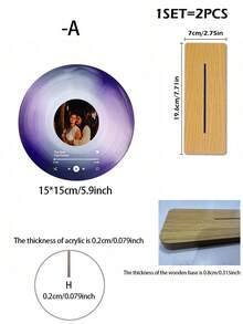 1pc Custom Vinyl Records With Wooden Base Personalized Acrylic Song Plaque Custom Nameplate Records Scannable Music Plaque Art Decor Gift - Multicolor - View 23