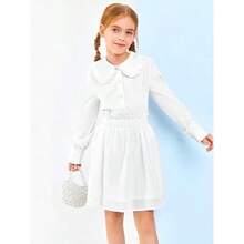 Collar Shirt Classic Long Sleeve Button Down Uniform Shirts Soft Blouse Tops - 9-10 Years + White - View 3