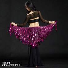 1件装女士舞蹈训练腰带，亮片硬币腰带，钩针网眼亮片阿根廷三角披肩肚皮舞臀巾，多色，均码 - 彩色 - 查看 17