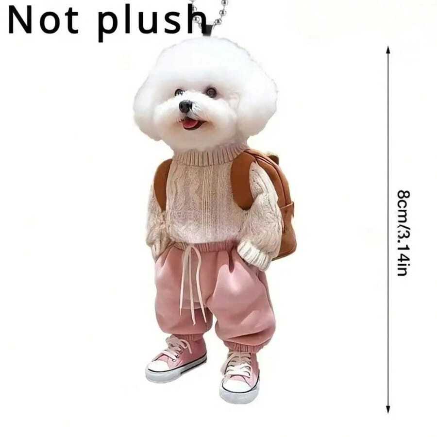 1个创意小狗亚克力双面高清扁平汽车挂饰，可爱泰迪狗钥匙扣 - B - 查看 1