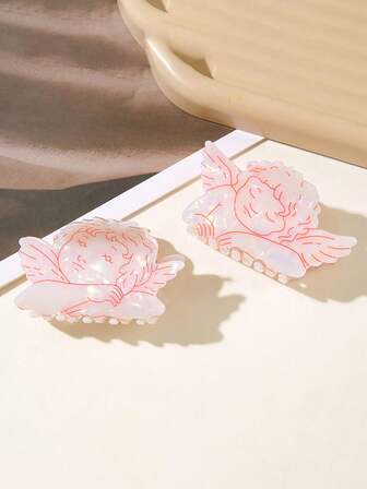 1pc Valentine's Day Hair Accessories Faux Cupid Angel Claw Clip, Cute Updo Hair Claw, Women Hair Accessories, Funny Occiput Half Bun Clip, Suitable For Valentine's Day Couple Gift Elegant Hair Clips